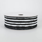 1.5"x10yd Irregular Stripes On Royal Burlap, Black/White  B80