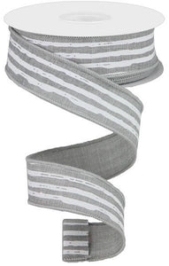 1.5"X10yd Irregular Stripes On Royal, Light Grey/White - KRINGLE DESIGNS