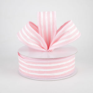 1.5"x10yd Irregular Stripes On Royal Burlap, Pale Pink/White  MA87