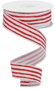 1.5"X10yd Irregular Stripes On Royal, White/Red - KRINGLE DESIGNS