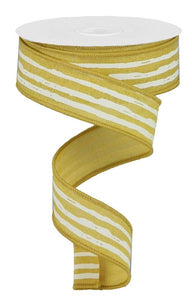 1.5"x10yd Irregular Stripes On Royal Burlap, Mustard/Cream  MA86