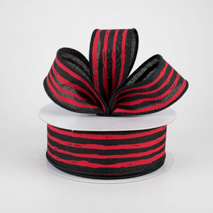 1.5"x10yd Irregular Stripes On Royal Burlap, Black/Red  B80