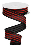 1.5"X10yd Irregular Stripes On Royal, Black/Red - KRINGLE DESIGNS
