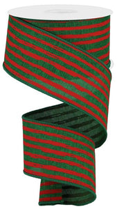 2.5"x10yd Irregular Stripes On Royal Burlap, Emerald/Red  B79