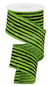 2.5"x10yd Irregular Stripes On Royal Burlap, Lime Green/Black  MA85