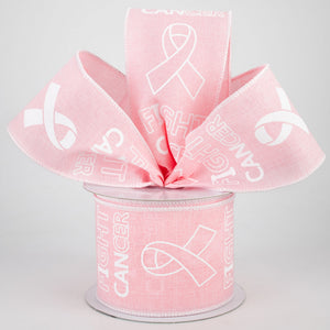 2.5"X10yd Fight Cancer On Royal Burlap, Pale Pink/White  B42