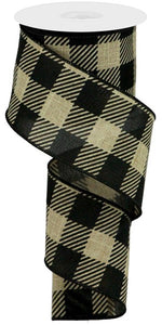 2.5"x10yd Large Striped Check On Royal Burlap , Beige/Black  M15