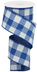 2.5"x10yd Large Striped Check On Royal Burlap, Royal Blue/White  FF92