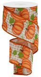 2.5"x10yd Pumpkin Patch On Check, Ivory/Orange/Moss Green MY30 OC22