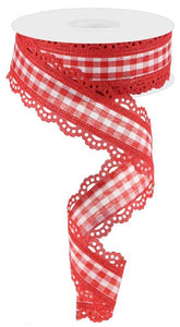 1.5"x10yd Scalloped Edge Gingham Check, Red/White w/Red  FF1