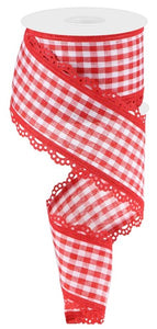 2.5"x10yd Scalloped Edge Gingham Check, Red/White w/Red  M46