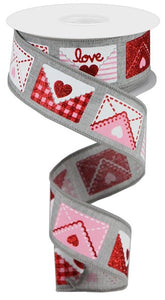 1.5"x10yd Love Letters On Royal, Light Grey/White/Red/Pink  OC27