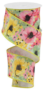2.5"X10yd Painted Floral On Cotton, Off White/Pink/Sage/Yellow G12  ***ARRIVING SUMMER 2023***