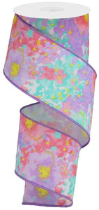 2.5"x10yd Painted Floral On Royal, White/Pink/Lavender/Yellow G46 ***ARRIVING WINTER 2023***