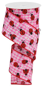 2.5"x10yd Mini Ladybugs On Check, Pink/White/Red  FF50