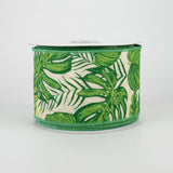 2.5"x10yd Tropical Leaves On Royal, Cream/Lime Green/Green G9