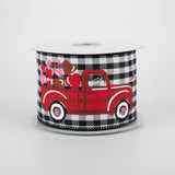 2.5"x10yd Truck w/Hearts On Gingham Check, Black/White/Red/Pink  F45