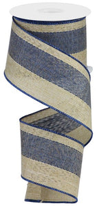 2.5"x10yd Woven Royal Burlap/Stripe, Blue/Brown/Cream  G57