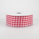 1.5"x10yd Glitter On Woven Gingham Check, Red/White  M22
