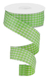 1.5"x10yd Glitter On Woven Gingham Check, Lime Green/White  J53