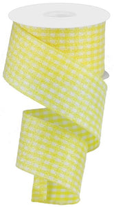 2.5"X10yd Glitter On Woven Gingham Check, Yellow/White  M26