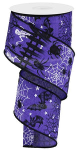 2.5"x10yd Halloween On Royal Burlap, Purple/Black/White   OC37