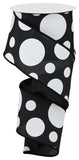 2.5"x10yd Giant Three Size Dots On Pongee Fabric, Black/White  NV5