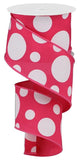 2.5"x10yd Giant Three Size Dots On Fabric, Hot Pink/White  MA91