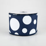 2.5"x10yd Giant Three Size Dots On Fabric, Navy Blue/White  B38