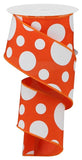 2.5"x10yd Giant Three Size Dots On Fabric, Dark Orange/White  MA89
