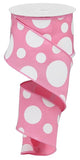 2.5"x10yd Giant Three Size Dots On Fabric, Pink/White  RR  MA88