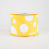 2.5"x10yd Giant Three Size Dots On Fabric, Yellow/White  MA89