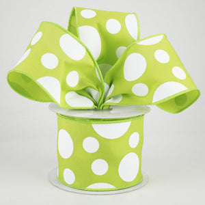 2.5"x10yd Giant Three Size Dots On Fabric, Lime/White  N19