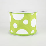 2.5"x10yd Giant Three Size Dots On Fabric, Lime/White  N19