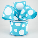 2.5"x10yd Giant Three Size Dots On Fabric, Turquoise/White  MA88