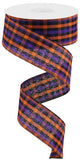 1.5"X50yd Woven Gingham Check, Orange/Purple/Black - KRINGLE DESIGNS