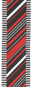 2.5"x10yd Peppermint Stripe On Royal Burlap w/Thin Stripe, Black/Red/White  FF44