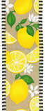 1.5"x10yd Lemons w/Leaves And Border Stripe, Light Beige/Yellow/Green/Black/White  B64