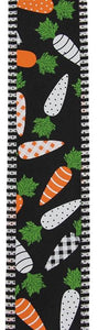 1.5"x10yd Patterned Carrots w/Border Stripes, Black/Orange/Green/Black/White  MY39