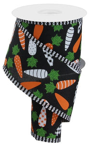 2.5"x10yd Patterned Carrots w/Border Stripes, Black/Orange/Green/Black/White  MY39