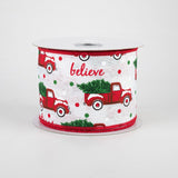 2.5"x10yd Christmas Trucks On Faux Royal, White/Red/Emerald Green  S56