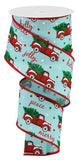 2.5"x10yd Christmas Trucks On Royal Burlap, Ice Blue/White/Red/Emerald Green  S29