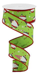 1.5"x10yd Christmas Gnomes On Royal Burlap, Lime Green/Red/White  O37