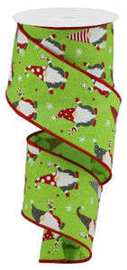 2.5"x10yd Christmas Gnomes On Royal Burlap, Lime Green/Red/White N22