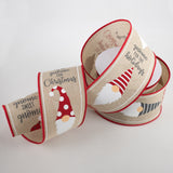 2.5"x10yd Christmas Gnomes On Royal Burlap, Light Natural/Red/White  G1