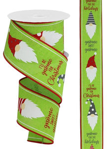 2.5"x10yd Christmas Gnomes On Royal Burlap, Lime Green/Red/White  O46