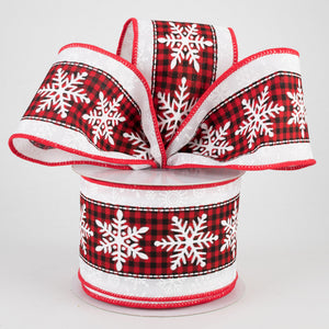 2.5"x10yd Snowflakes On Check, White/Red/Black ***ARRIVING SUMMER 2024***