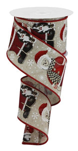 2.5"x10yd Santa Snowman w/Dog On Royal Burlap, Light Natural/Black/Red/Orange/Brown  B36D