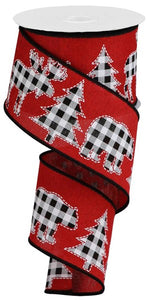 2.5"x10yd Check/Bear/Moose/Trees On Royal, Red/White/Black  S25