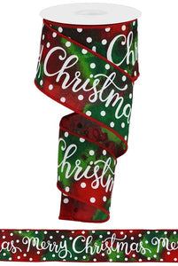 2.5"x10yd Script Merry Christmas/Watercolor On Royal, Cream/Red/Lime Green/Green/Emerald Green  OC34